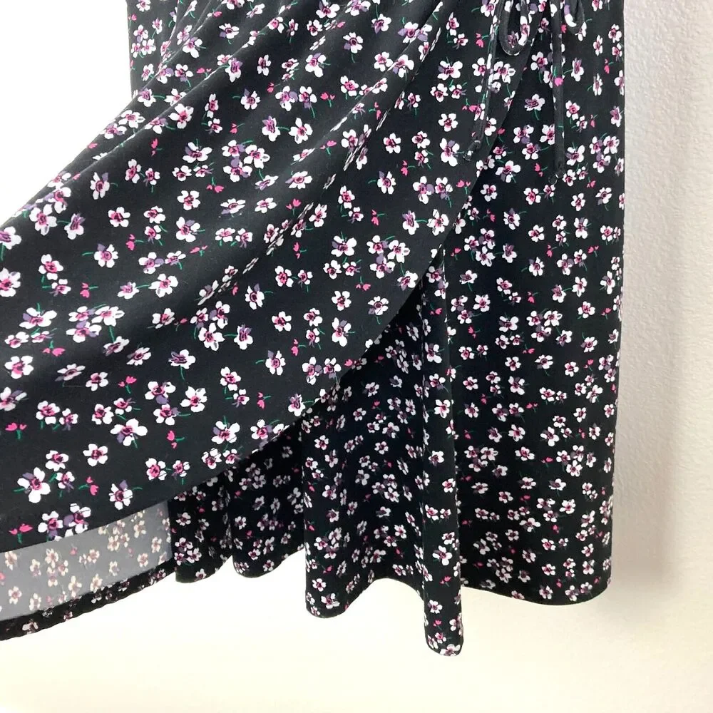 Joe Boxer Women’s Faux Wrap Dress Size 3X Black Pink Floral Knee/Short Soft Knit